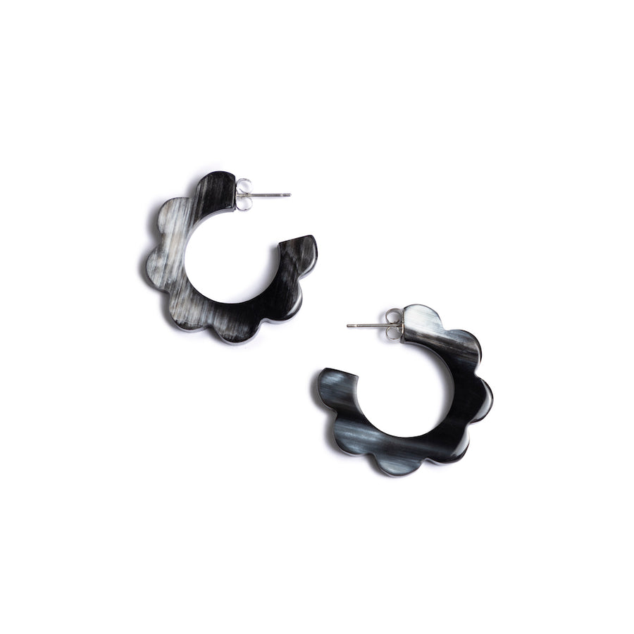 Scalloped Hoop Earrings in Black - Wholesale