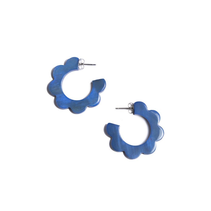 Scalloped Hoop Earrings in Marine Blue