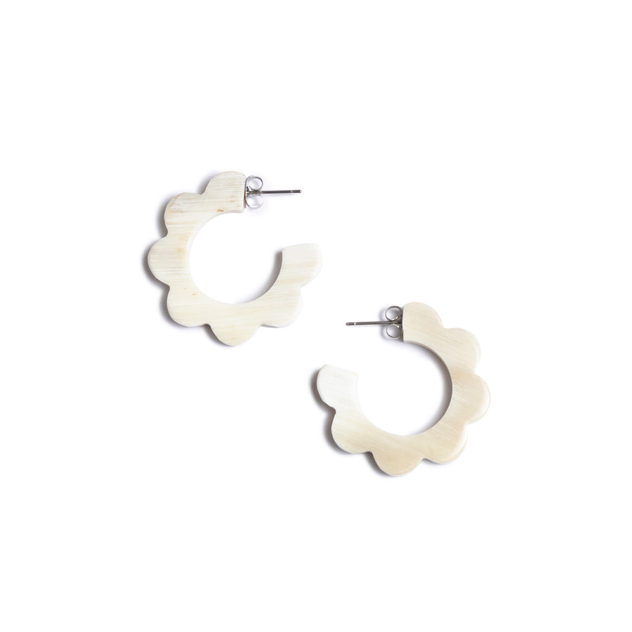 Scalloped Hoop Earrings in White - Wholesale